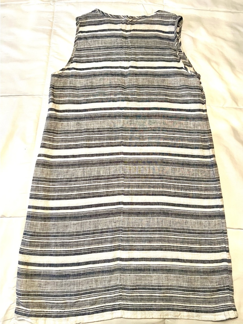 Kenar 100% Linen Sleeveless Shift Dress in Gray and White Stripes-Size 4